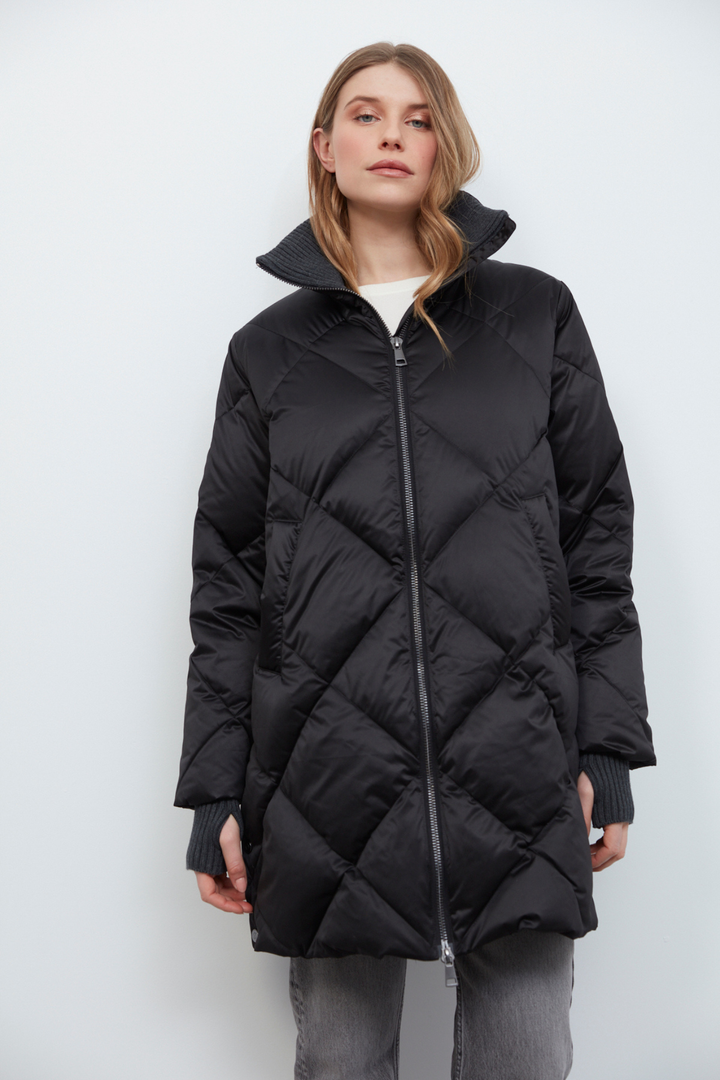 Adroit Atelier Dana High Collar Diamond Quilted Down Coat in Black available at Barbara Katz