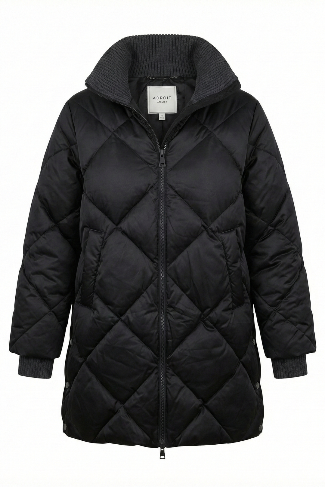Adroit Atelier Dana High Collar Diamond Quilted Down Coat in Black available at Barbara Katz