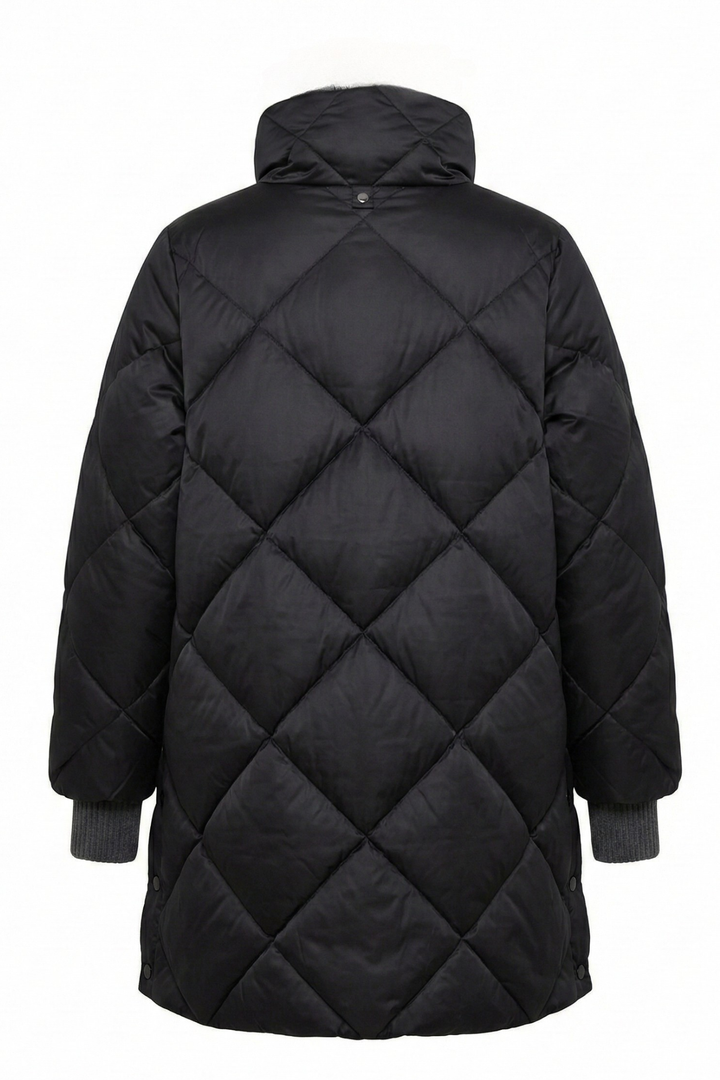 Adroit Atelier Dana High Collar Diamond Quilted Down Coat in Black available at Barbara Katz