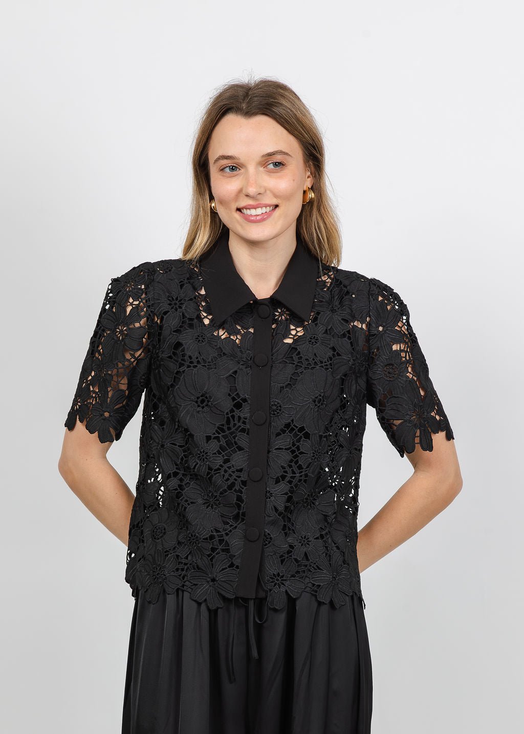 Dani Parker The Dani Lace Top in Black available at Barbara Katz