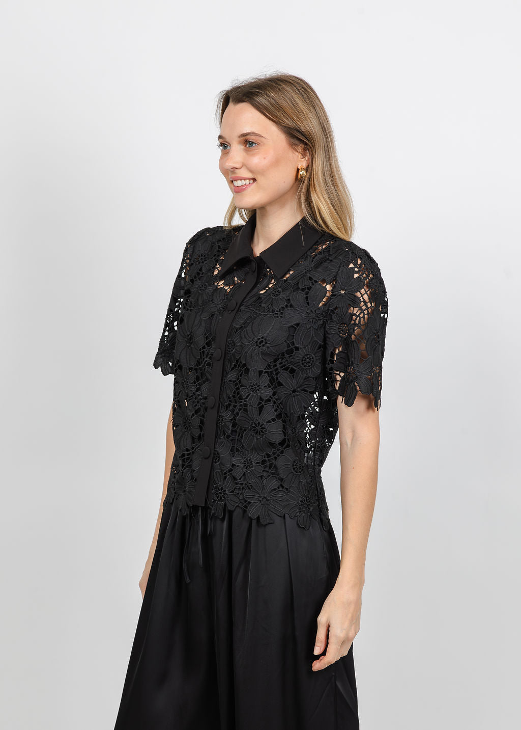 Dani Parker The Dani Lace Top in Black available at Barbara Katz