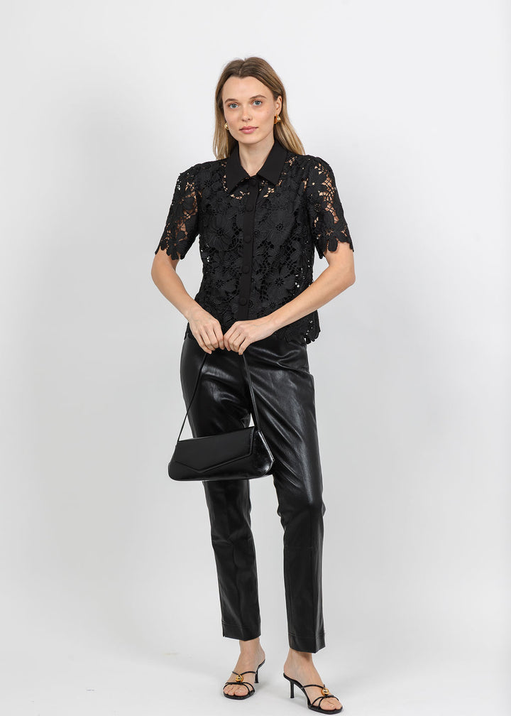 Dani Parker The Dani Lace Top in Black paired with Peace of Cloth Annie Ultra Faux Pant in Black available at Barbara Katz