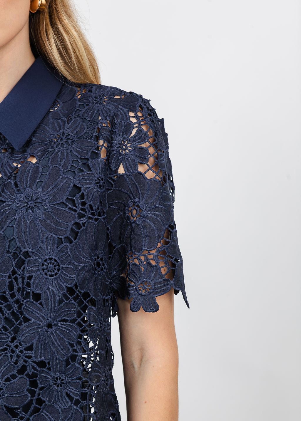 Dani Parker The Dani Lace Top in Navy available at Barbara Katz