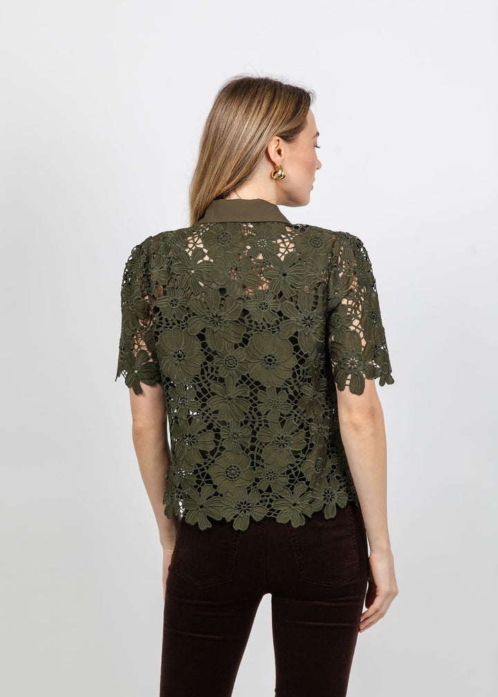 Dani Parker The Dani Lace Top in Olive available at Barbara Katz