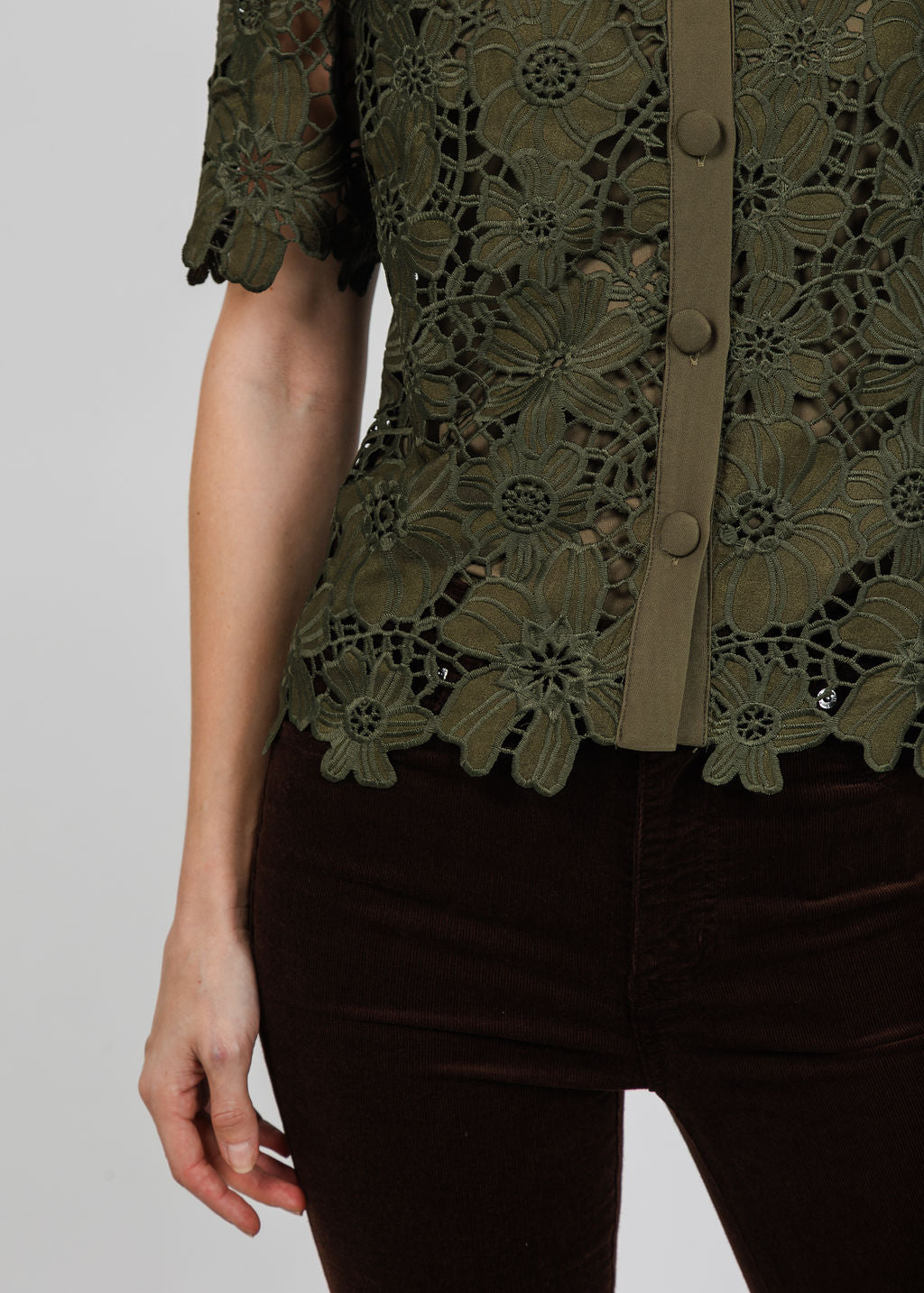 Dani Parker The Dani Lace Top in Olive available at Barbara Katz