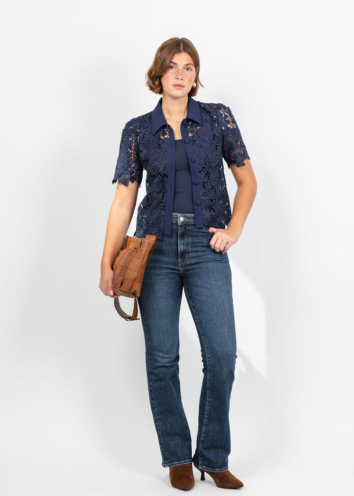 Dani Parker The Dani Lace Top in Navy available at Barbara Katz