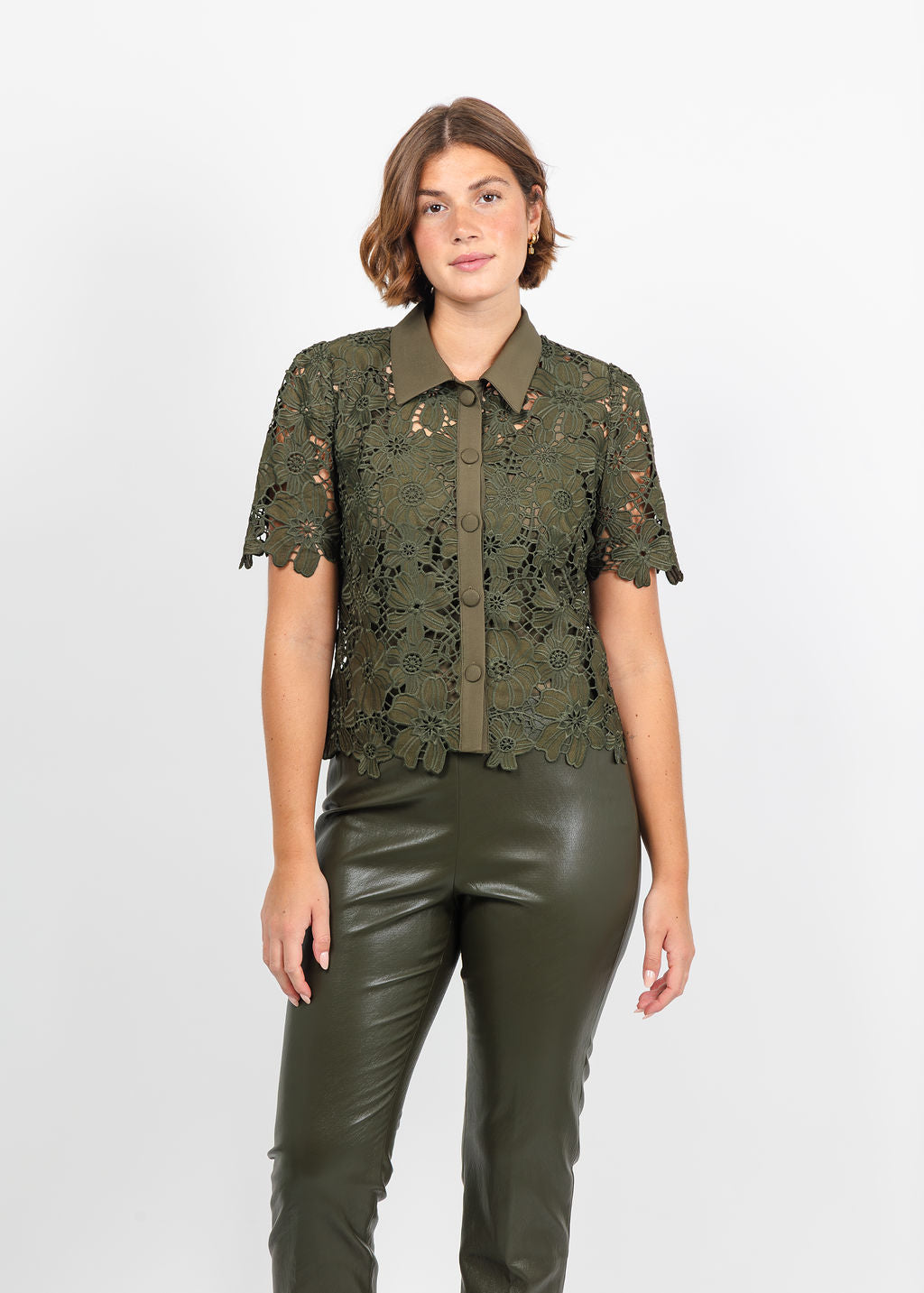 Dani Parker The Dani Lace Top in Olive available at Barbara Katz