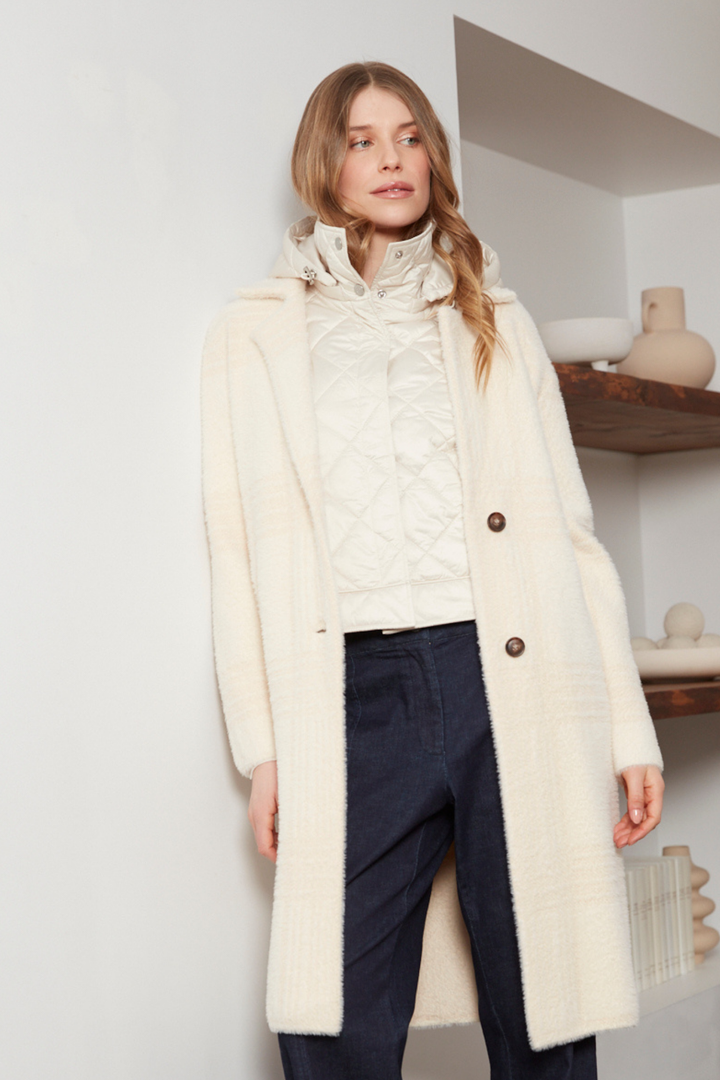 Adroit Atelier Daniela Sleeveless Diamond Quilted Vest With Detachable Hood in Champagne available at Barbara Katz