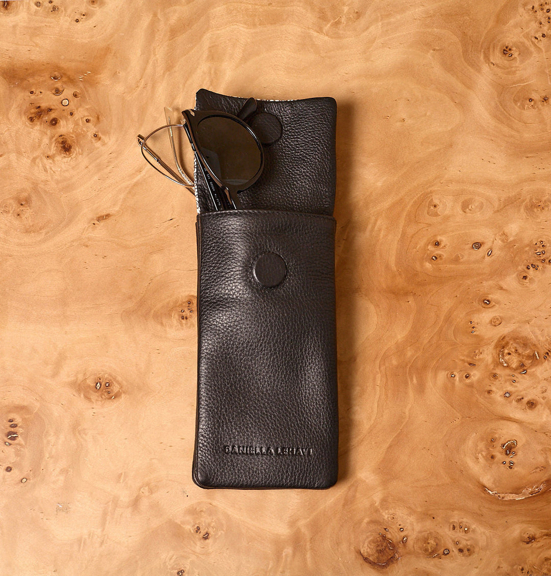 Daniella Lehavi Iris Double Glasses Case in Pebbled Black available at Barbara Katz