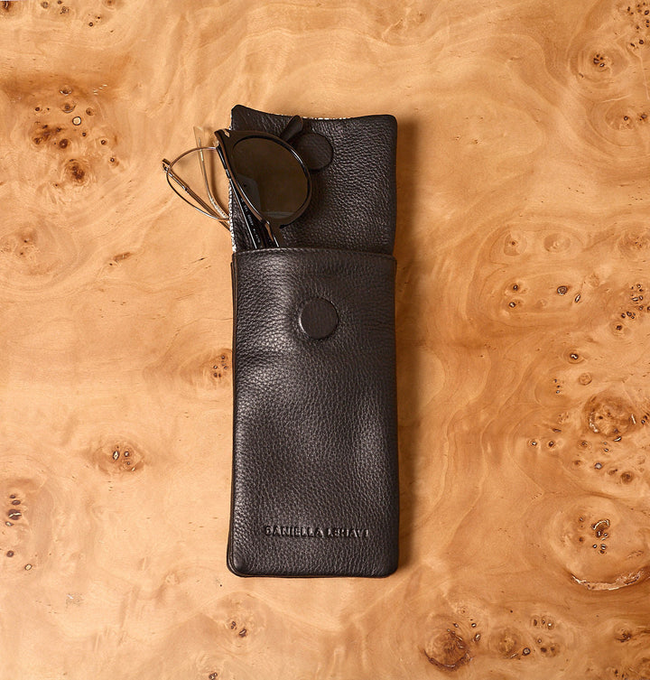 Daniella Lehavi Iris Double Glasses Case in Pebbled Black available at Barbara Katz