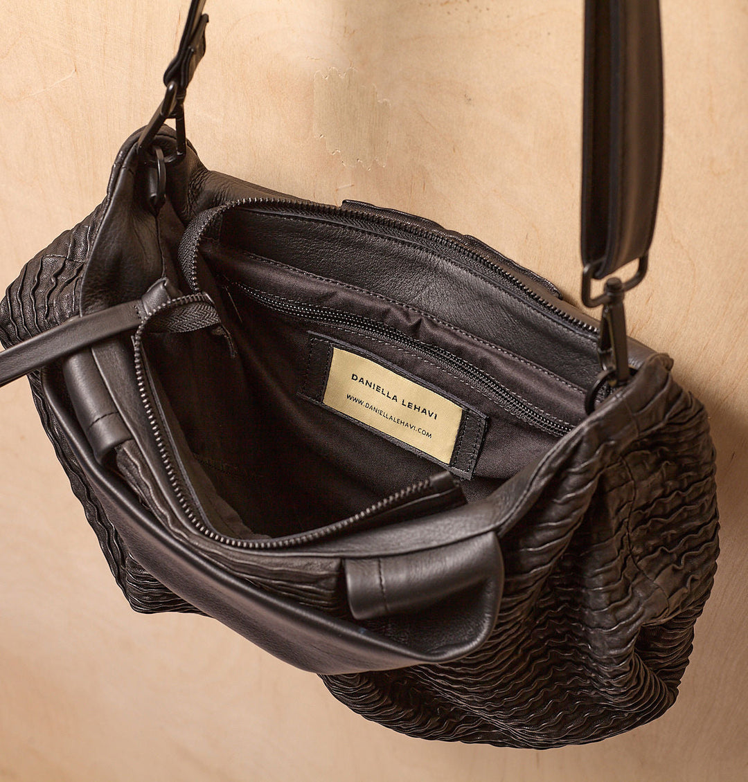 Daniella Lehavi Bali Satchel Bag in Wavy Black available at Barbara Katz