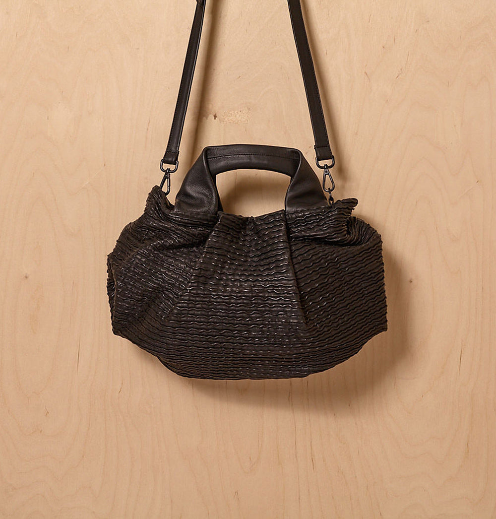 Daniella Lehavi Bali Satchel Bag in Wavy Black available at Barbara Katz