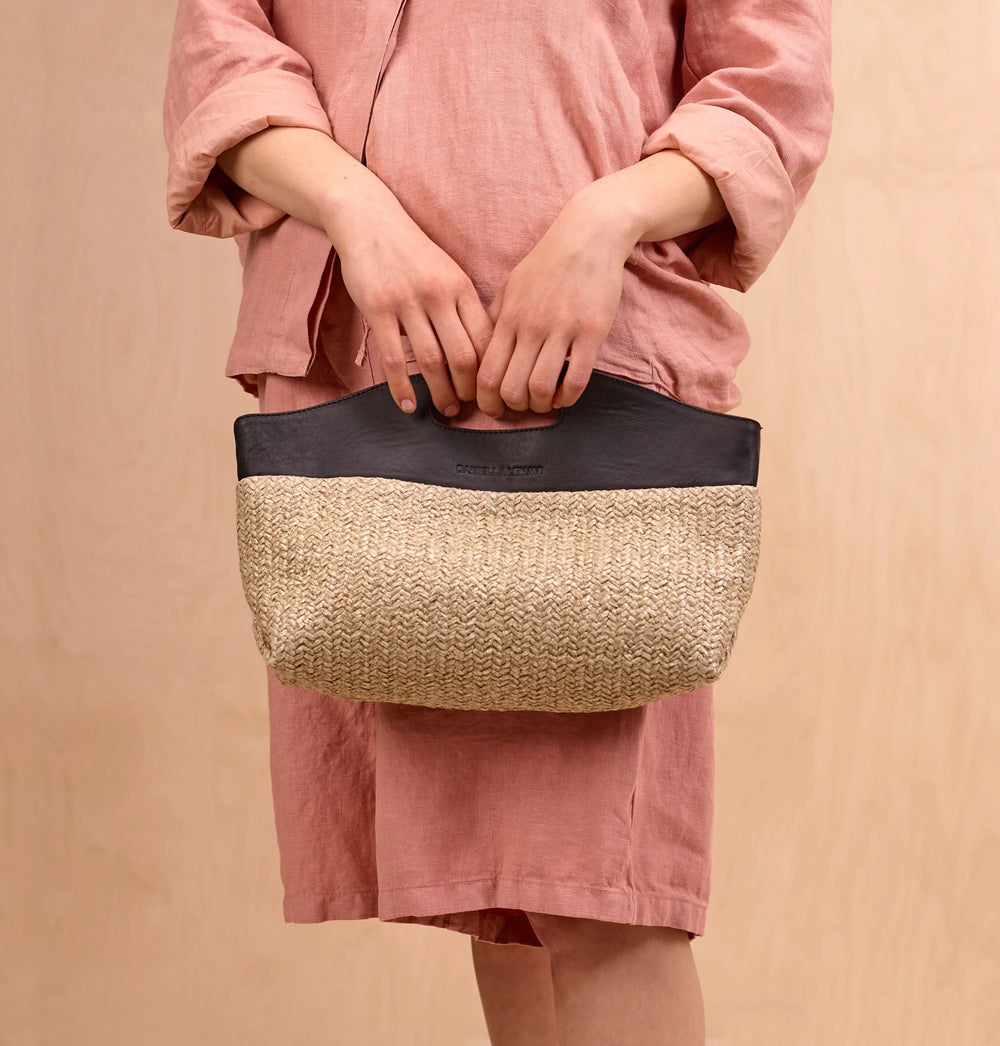 Daniella Lehavi Ocean Maxi Clutch Bag in Sand Straw available at Barbara Katz