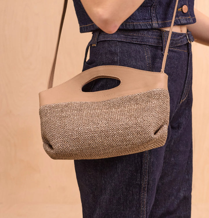 Daniella Lehavi Ocean Clutch Bag in Mocca Straw available at Barbara Katz