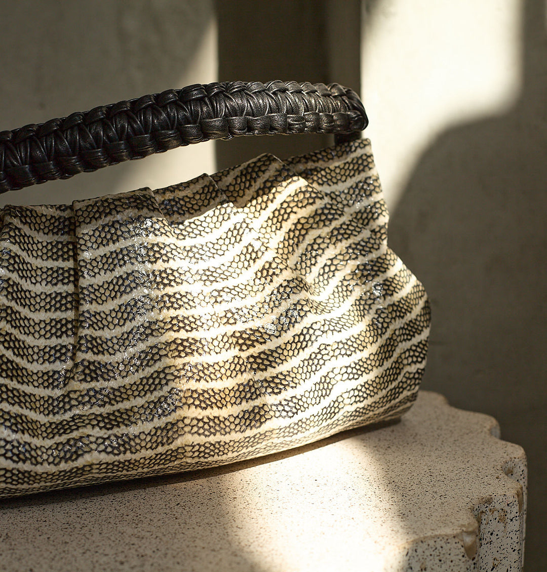Daniella Lehavi Bali Braided Landscape Bag in Cream available at Barbara Katz