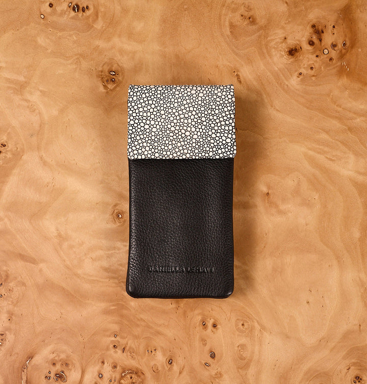 Daniella Lehavi Iris Double Glasses Case in Pebbled Black available at Barbara Katz