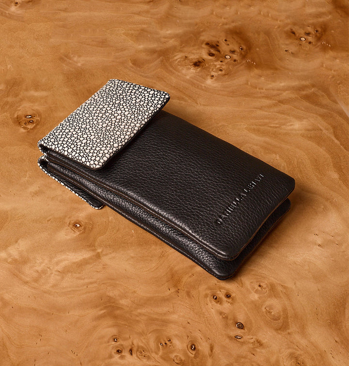 Daniella Lehavi Iris Double Glasses Case in Pebbled Black available at Barbara Katz