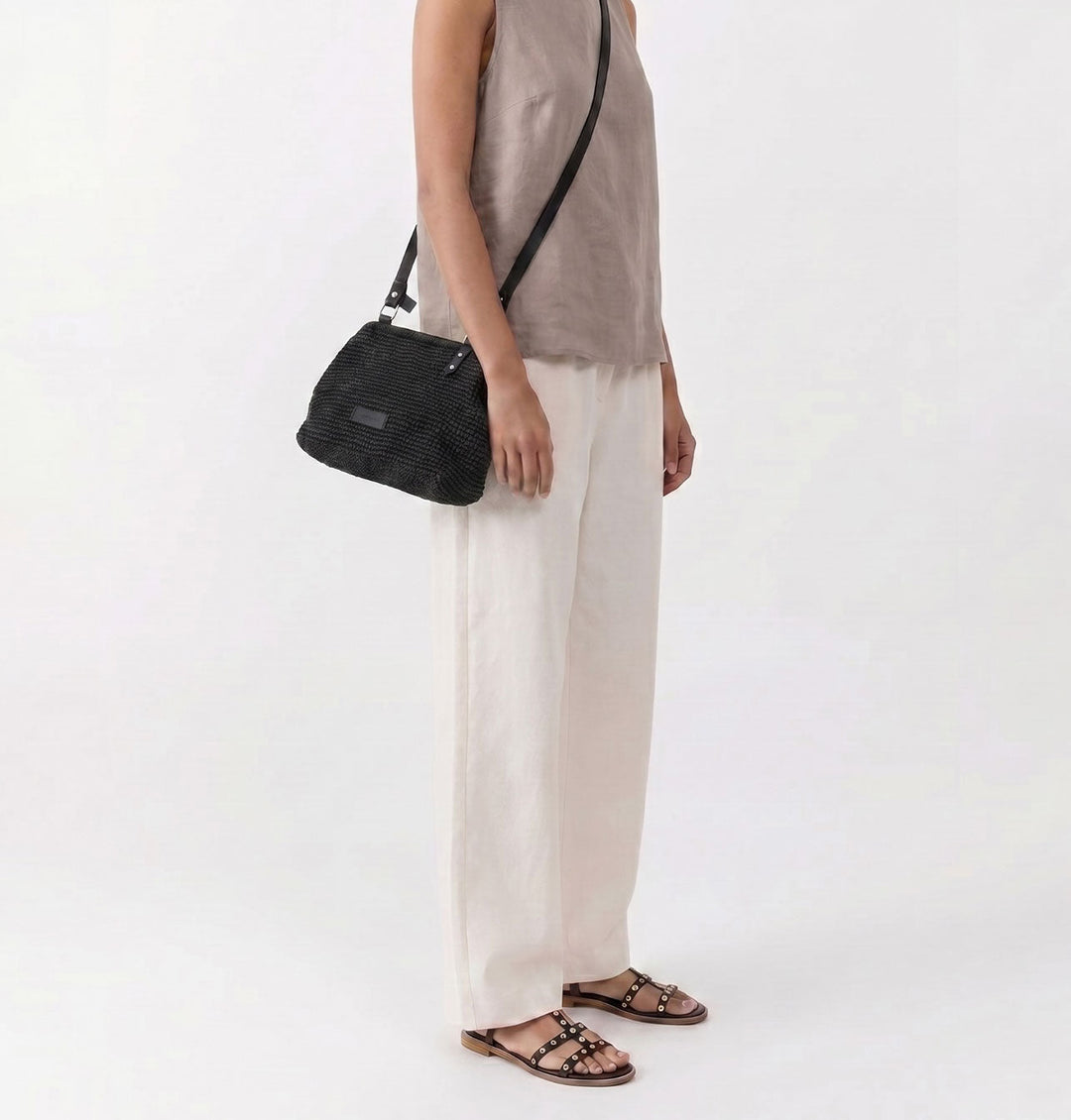 Daniella Lehavi Casablanca Small Clutch Bag in Black Straw available at Barbara Katz