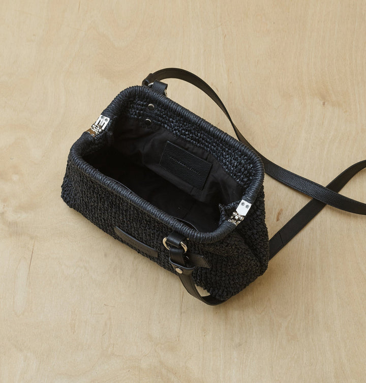 Daniella Lehavi Casablanca Small Clutch Bag in Black Straw available at Barbara Katz
