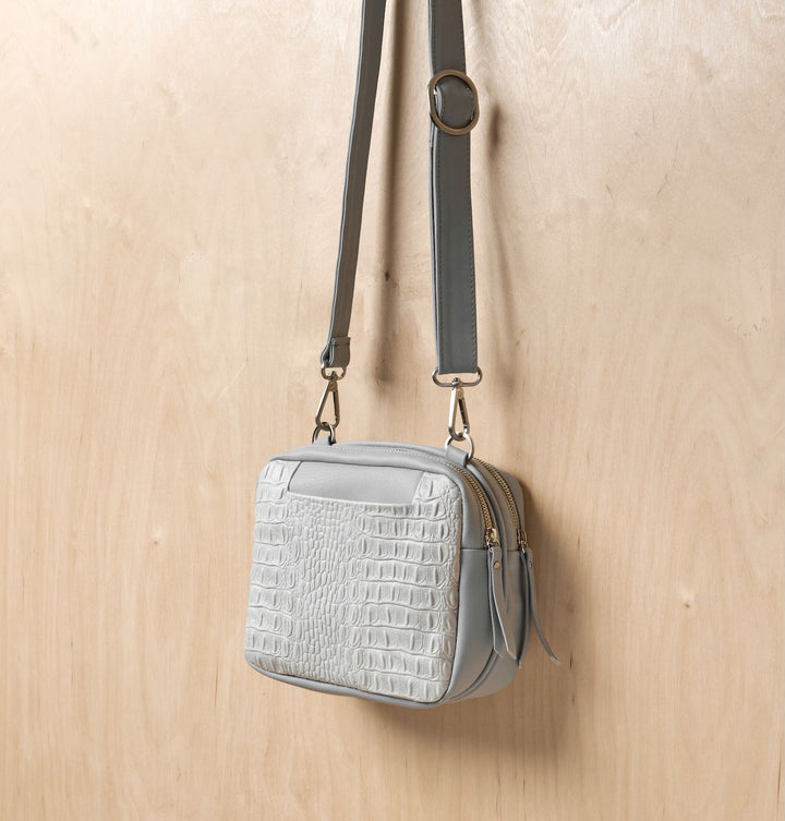 Daniella Lehavi Louise Mini Bag in Ice Croco available at Barbara Katz