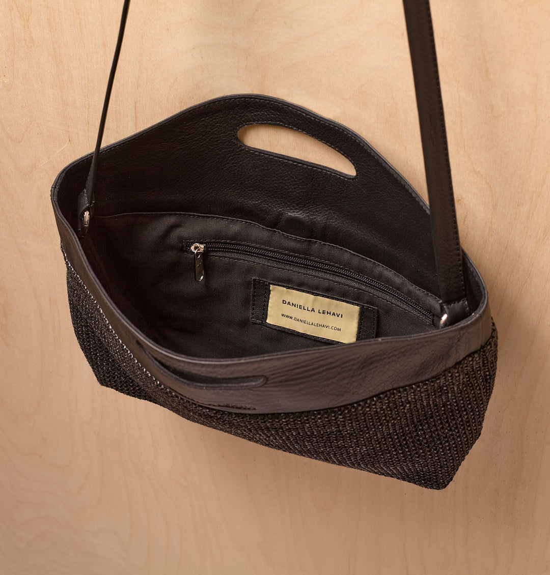 Daniella Lehavi Ocean Maxi Clutch in Black Straw available at Barbara Katz