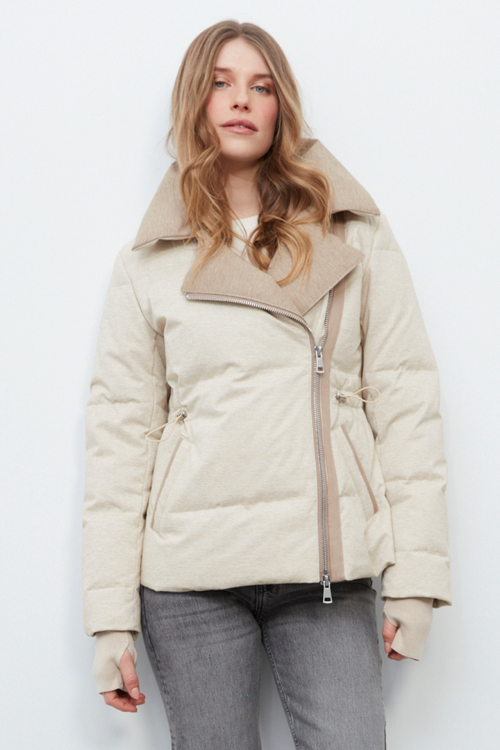 Adroit Atelier Daphne Tailored-Collar, Adjusted Waist Down Jacket in Oatmeal available at Barbara Katz