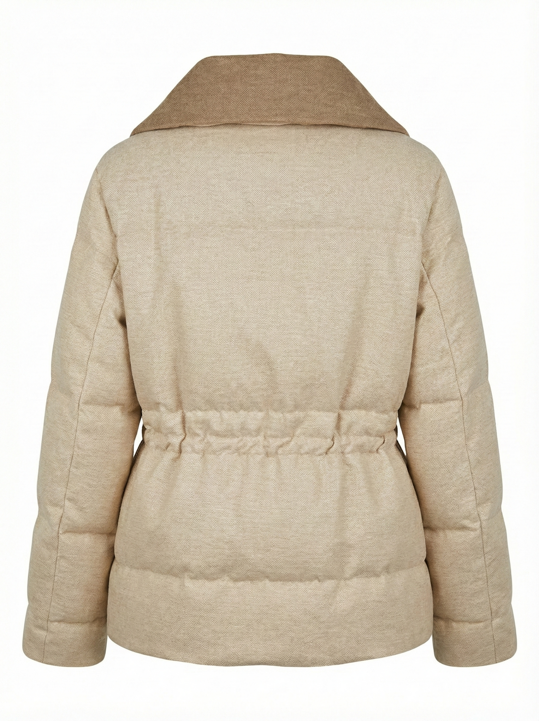 Adroit Atelier Daphne Tailored-Collar, Adjusted Waist Down Jacket in Oatmeal available at Barbara Katz