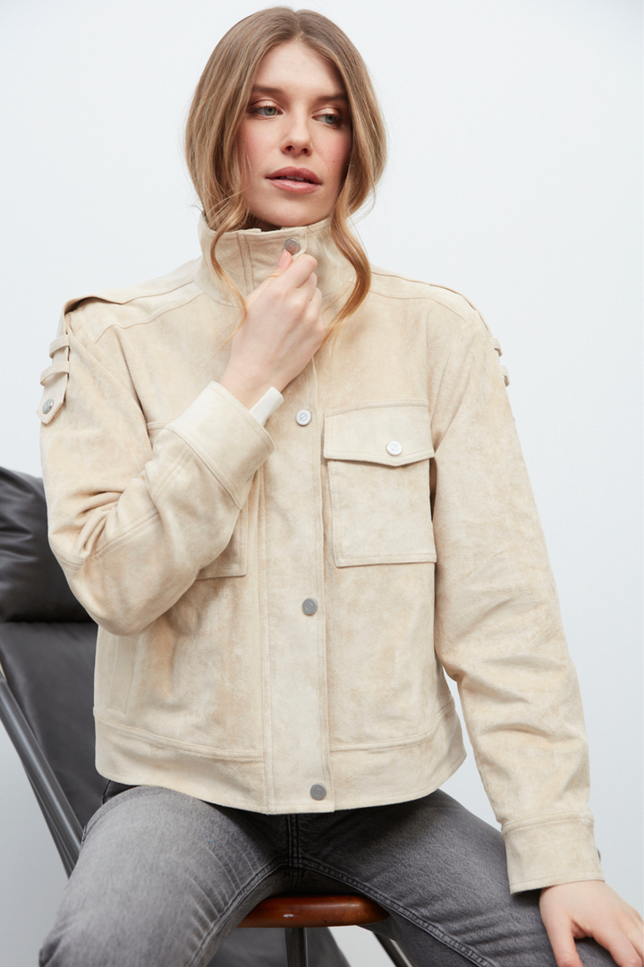 Adroit Atelier Darcy Funnel-Neck Zip Front Jacket in Cream available at Barbara Katz