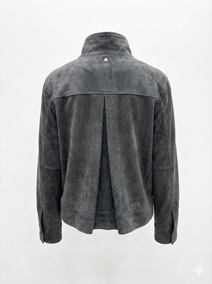 Adroit Atelier Darcy Funnel-Neck Zip Front Jacket in Charcoal available at Barbara Katz