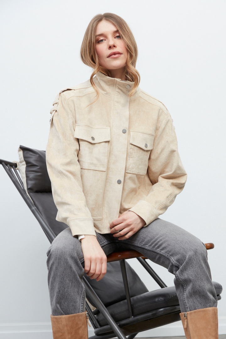 Adroit Atelier Darcy Funnel-Neck Zip Front Jacket in Cream available at Barbara Katz