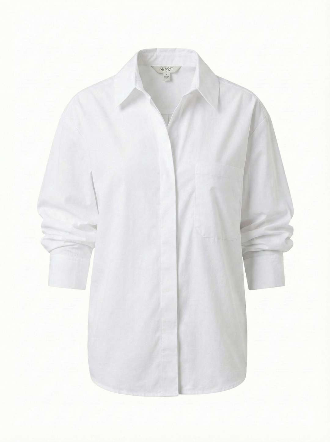 Adroit Atelier Daria Button-Front Shirt With Ruched Sleeves in White available at Barbara Katz