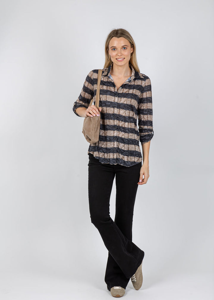 David Cline Roll Sleeve Faux Knit Shirt in Sable available at Barbara Katz