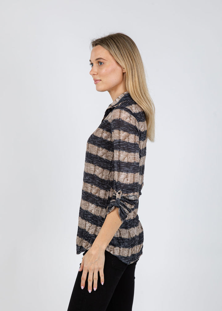 David Cline Roll Sleeve Faux Knit Shirt in Sable available at Barbara Katz