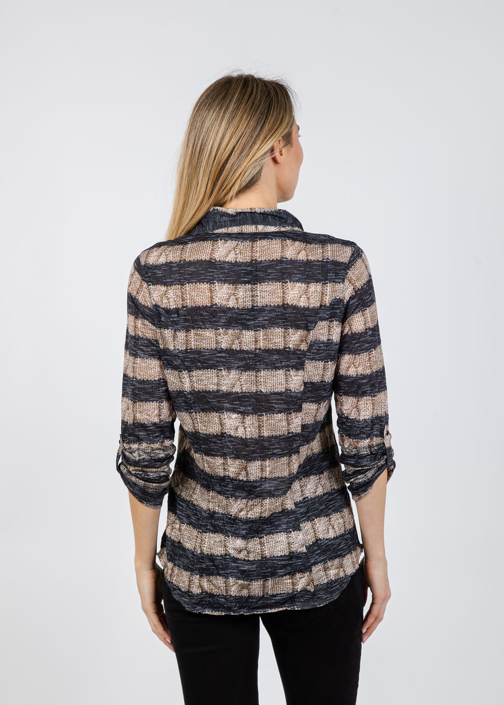 David Cline Roll Sleeve Faux Knit Shirt in Sable available at Barbara Katz