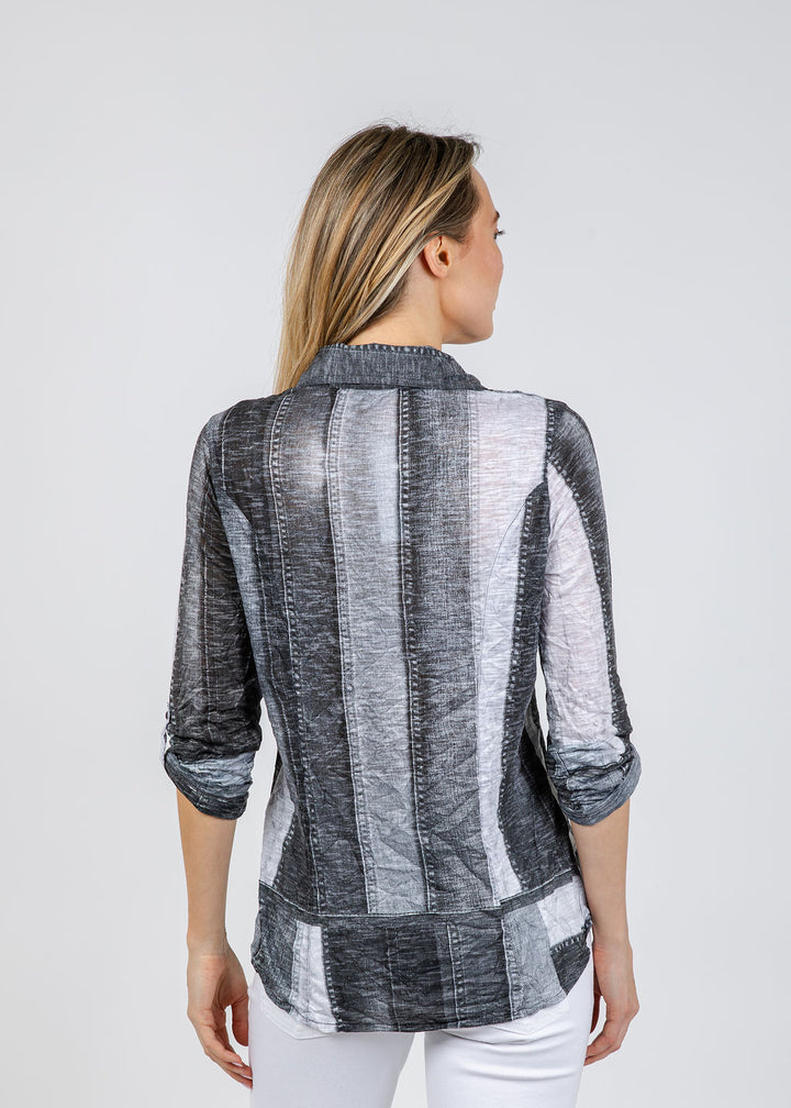 David Cline Roll Sleeve Denim Effect Shirt in Silver available at Barbara Katz