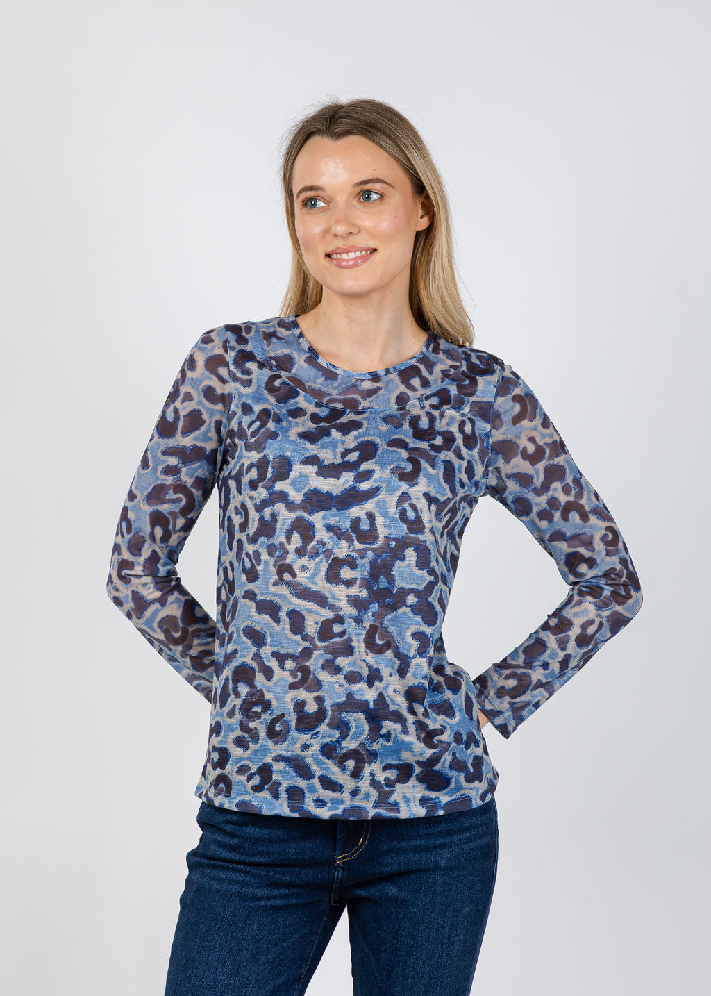 David Cline Giselle Mesh Crew Top in Nickle available at Barbara Katz