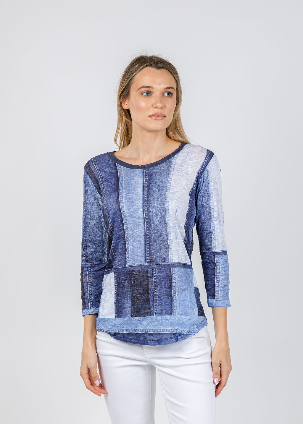 David Cline June Crew Neck Top in Denim available at Barbara Katz