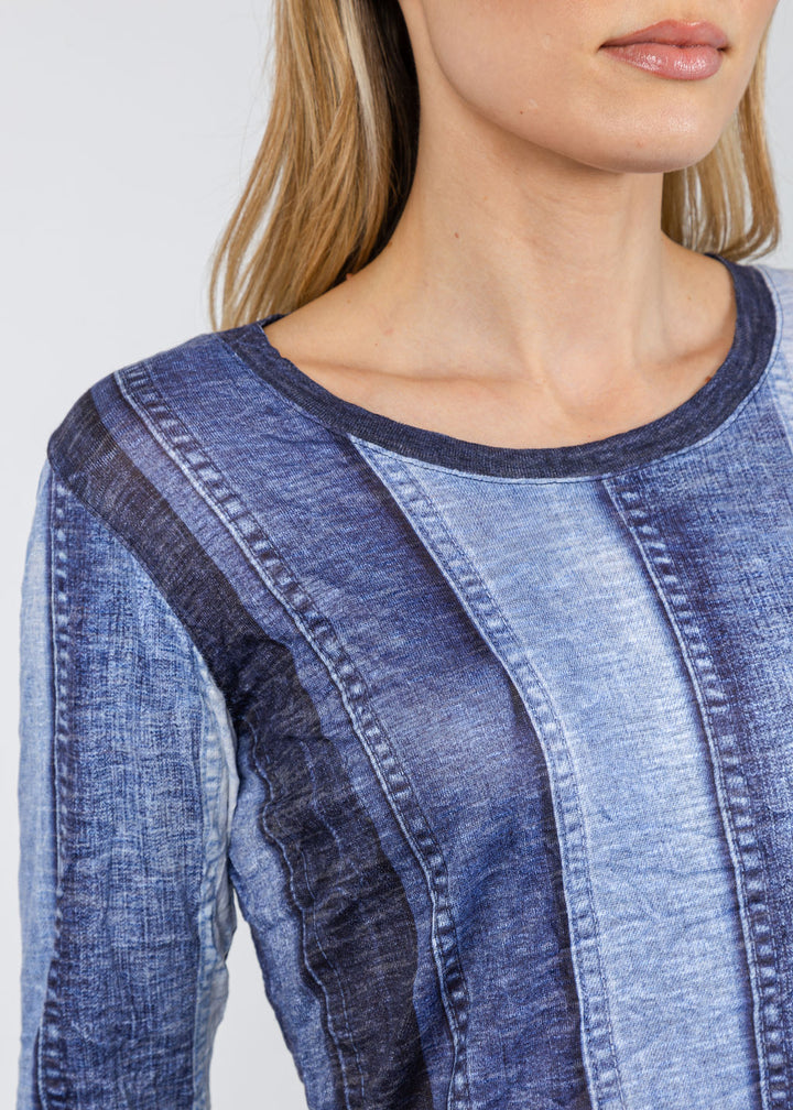 David Cline June Crew Neck Top in Denim available at Barbara Katz