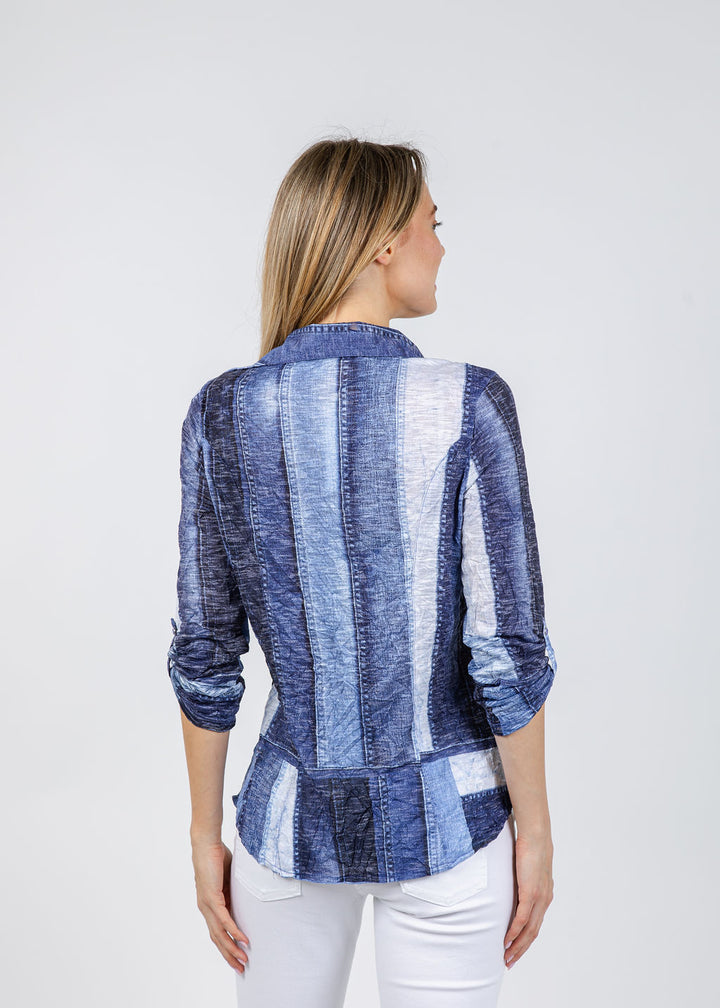 David Cline Roll Sleeve Denim Effect Shirt in Denim available at Barbara Katz