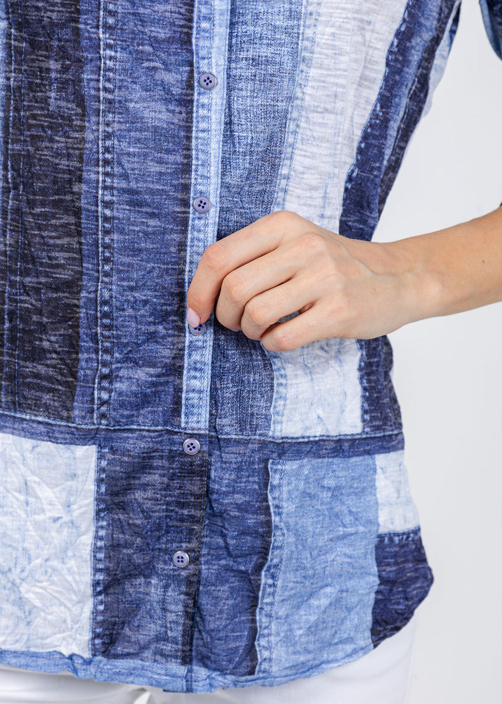 David Cline Roll Sleeve Denim Effect Shirt in Denim available at Barbara Katz