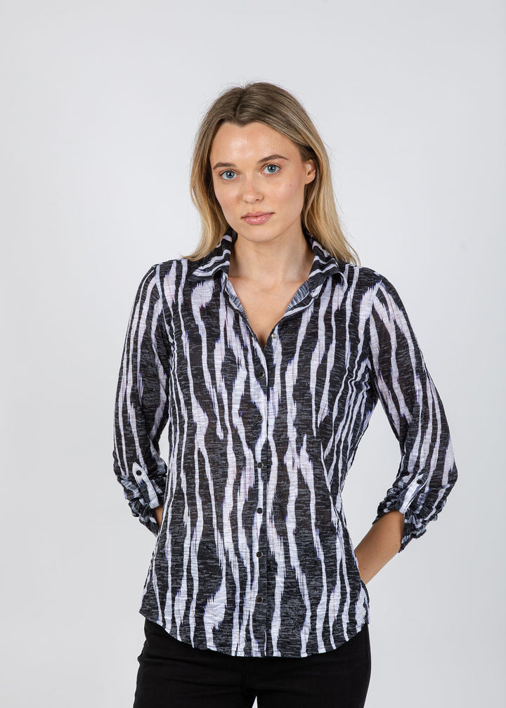 David Cline Roll Sleeve Shirt in Lead available at Barbara Katz