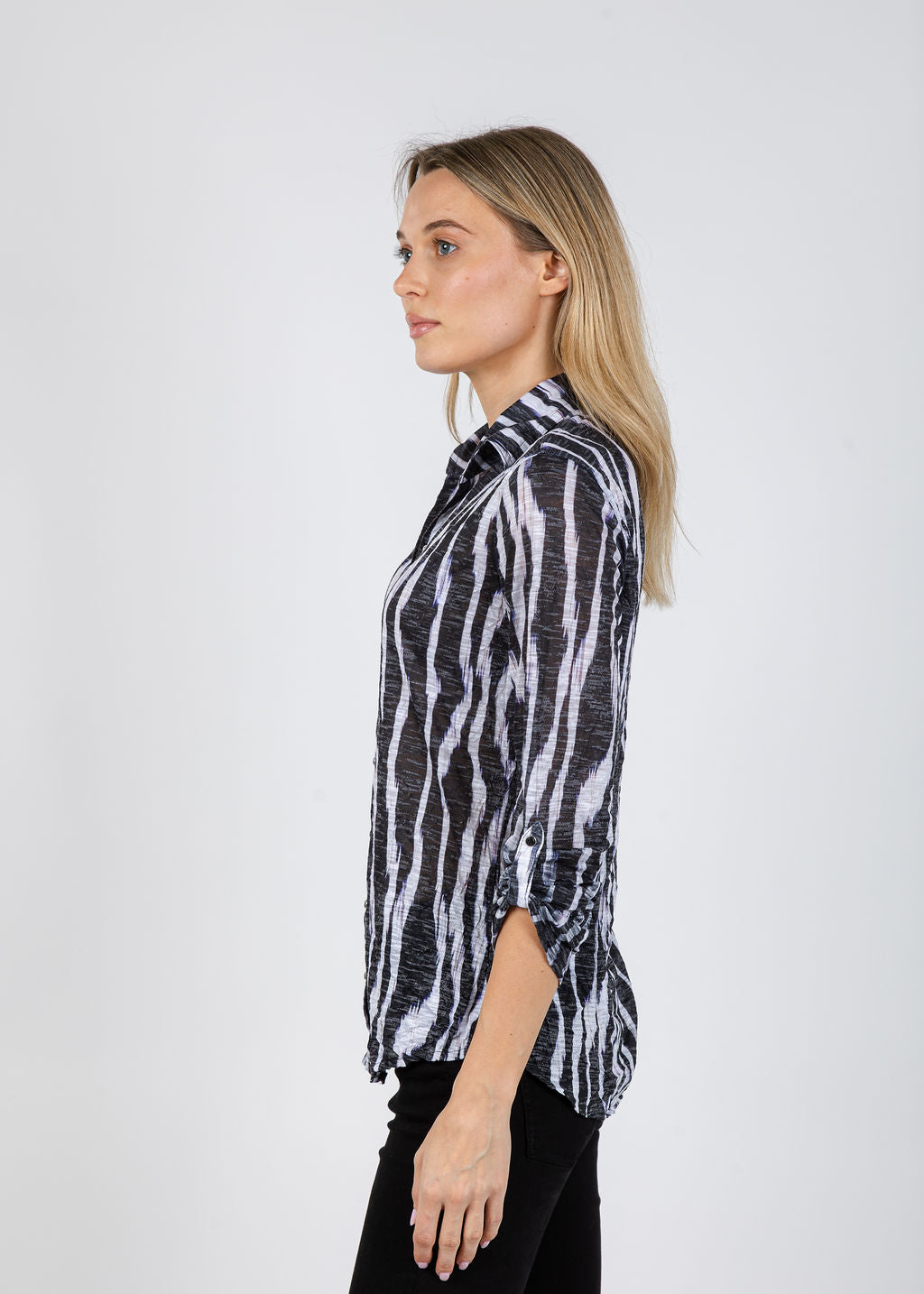 David Cline Roll Sleeve Shirt in Lead available at Barbara Katz