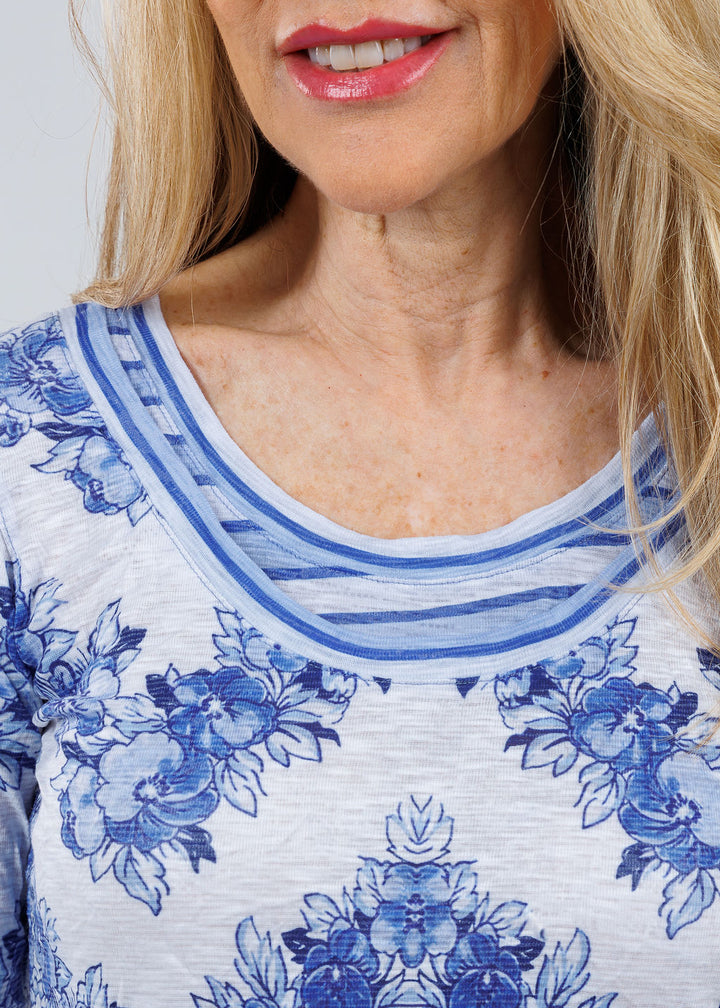 David Cline Christi Double Crew Neck Top in Royal available at Barbara Katz