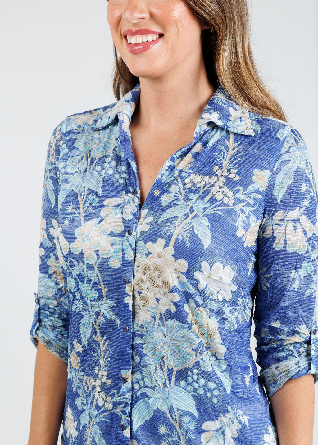 David Cline Enid Roll-Up Shirt in Azure available at Barbara Katz