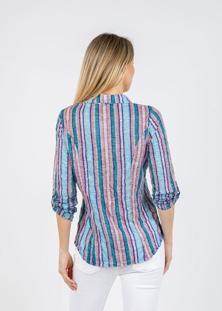 David Cline Erin Stripes Roll-Up Shirt in Tide available at Barbara Katz