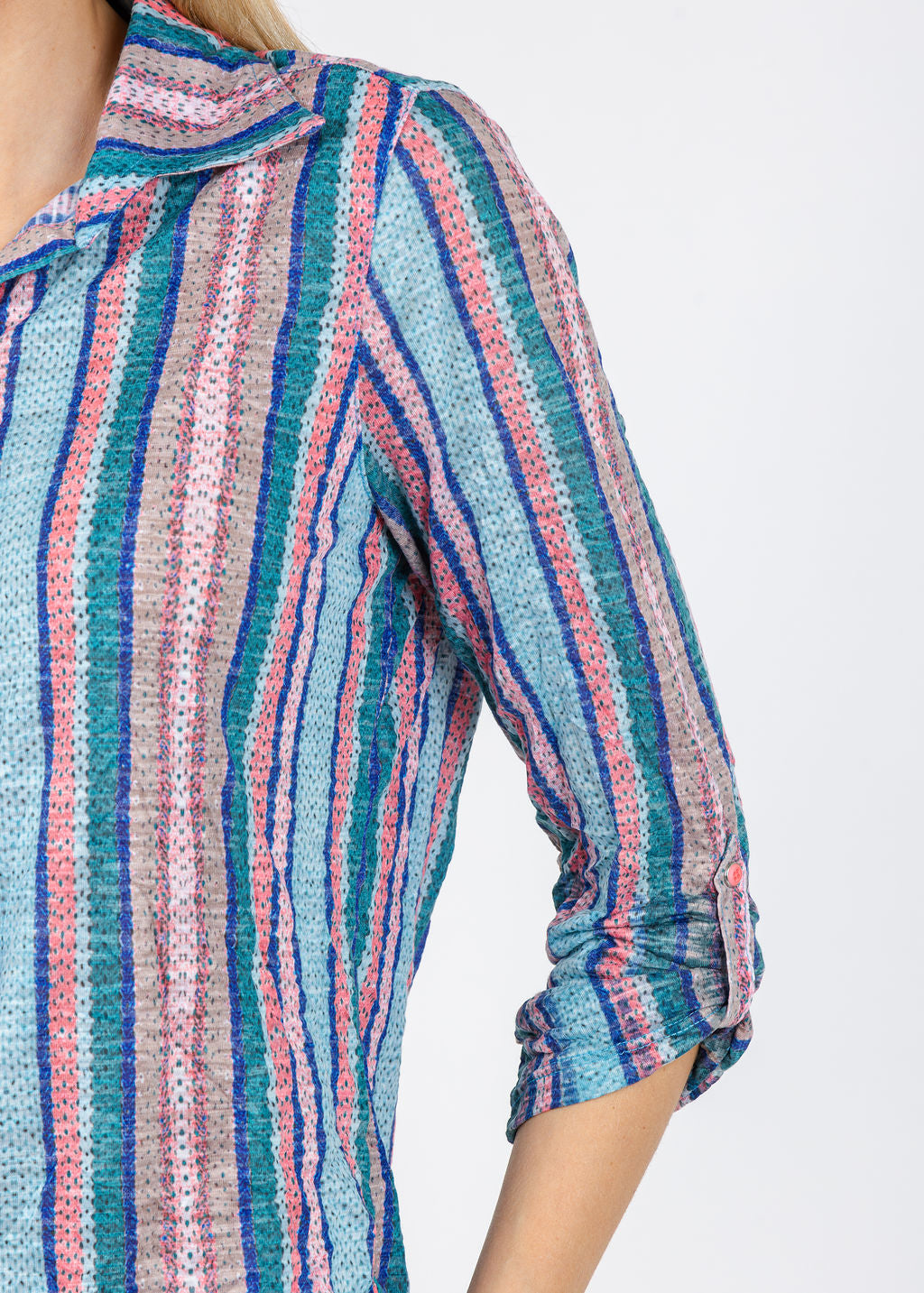 David Cline Erin Stripes Roll-Up Shirt in Tide available at Barbara Katz