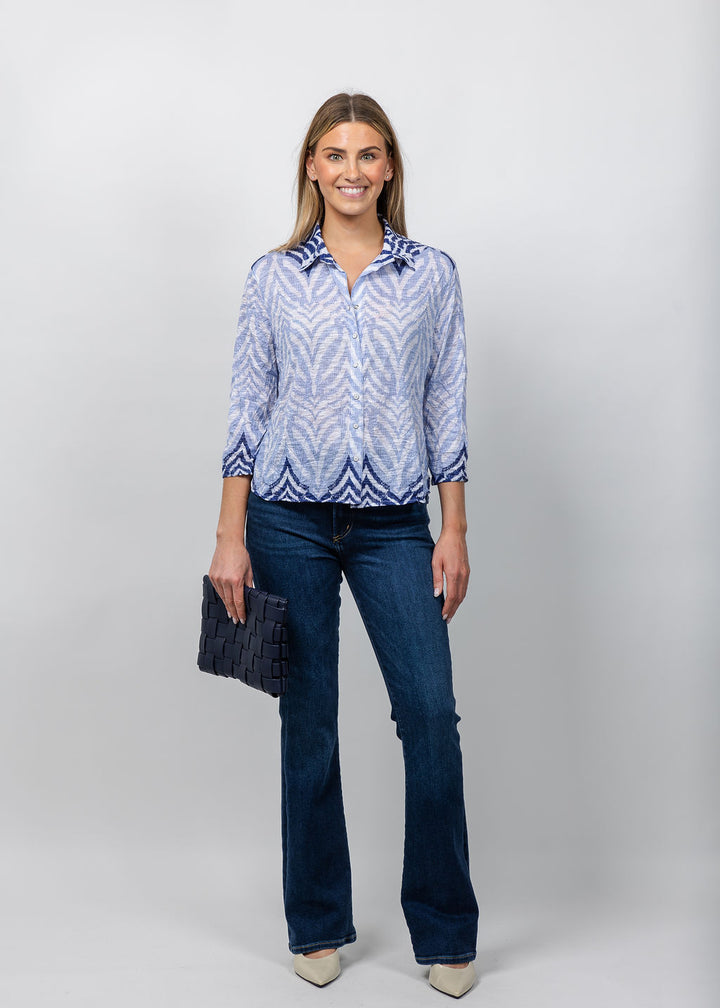 David Cline Evie Cropped Button Shirt in Cloud available at Barbara Katz