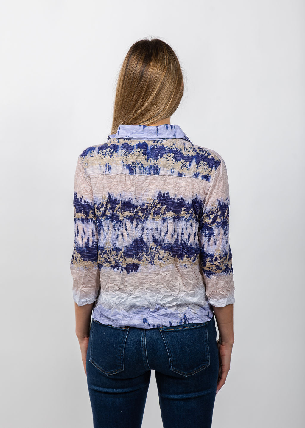 David Cline Evie Cropped Button Shirt in Iris available at Barbara Katz