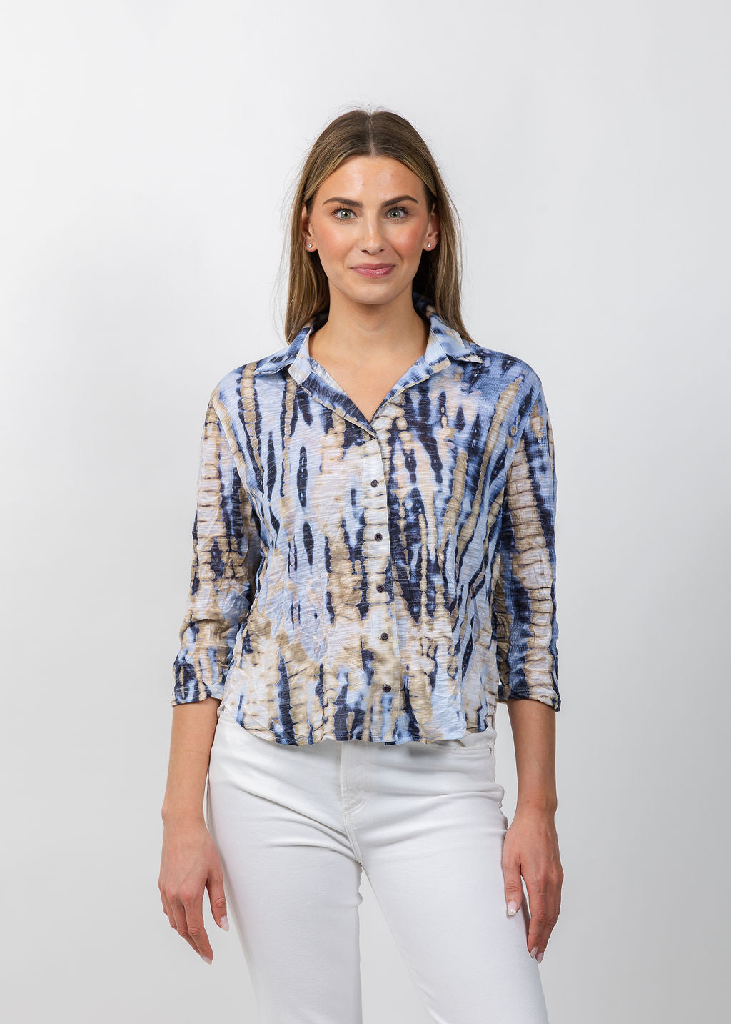 David Cline Evie Cropped Button Shirt in Storm available at Barbara Katz