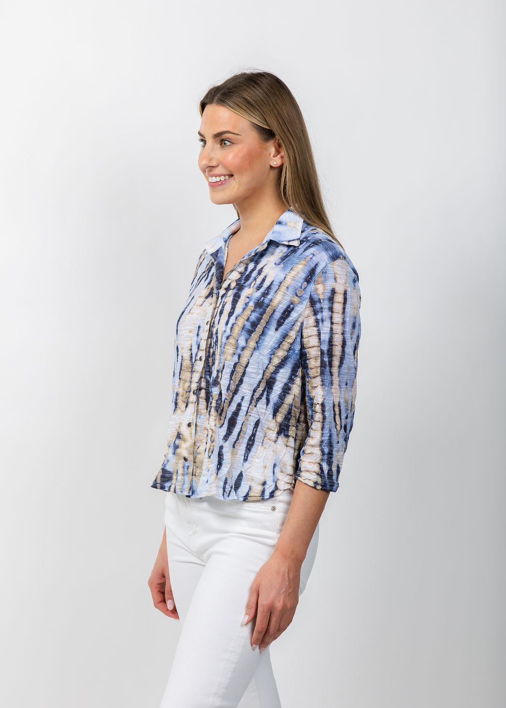 David Cline Evie Cropped Button Shirt in Storm available at Barbara Katz